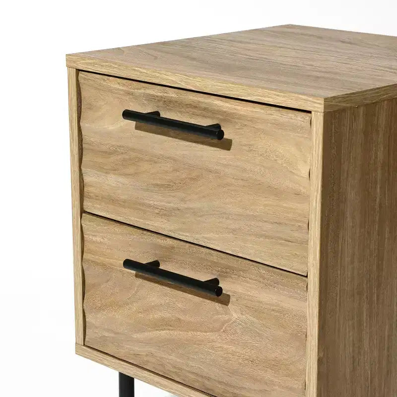 Comodino da 53 cm moderno di metà secolo con 2 cassetti a onda e gambe in metallo, marrone