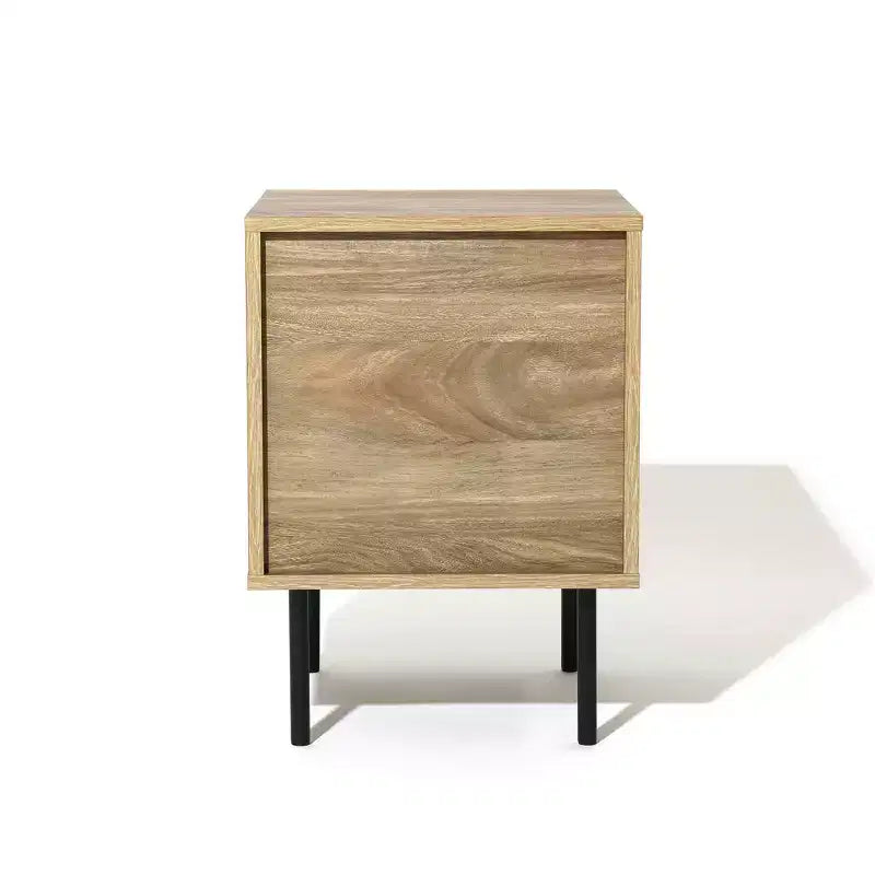 Comodino da 53 cm moderno di metà secolo con 2 cassetti a onda e gambe in metallo, marrone
