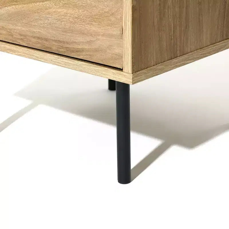 Comodino da 53 cm moderno di metà secolo con 2 cassetti a onda e gambe in metallo, marrone