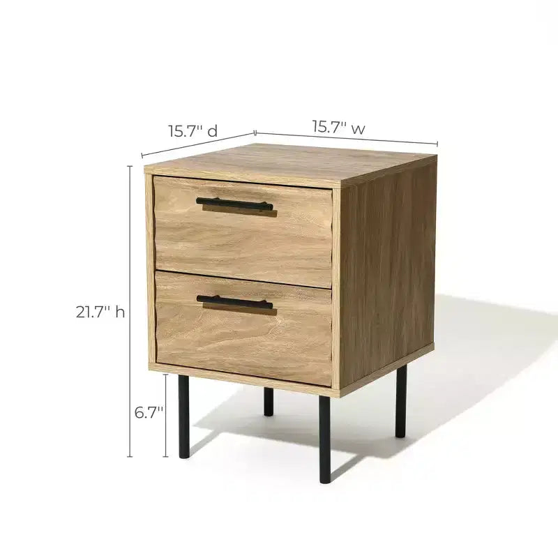 Comodino da 53 cm moderno di metà secolo con 2 cassetti a onda e gambe in metallo, marrone