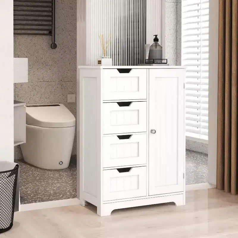 Mobiletto in lino in legno bianco da 22,5" con 4 cassetti e 1 anta