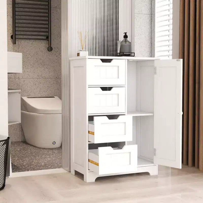 Mobiletto in lino in legno bianco da 22,5" con 4 cassetti e 1 anta