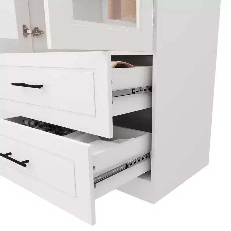 Armadio bianco in legno da 80 cm con 2 cassetti, 1 ripiano e 2 aste appendiabiti