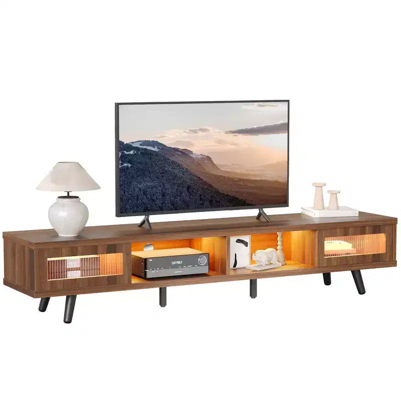 Mobile TV moderno a basso profilo da 70" con illuminazione LED e vani portaoggetti per soggiorno