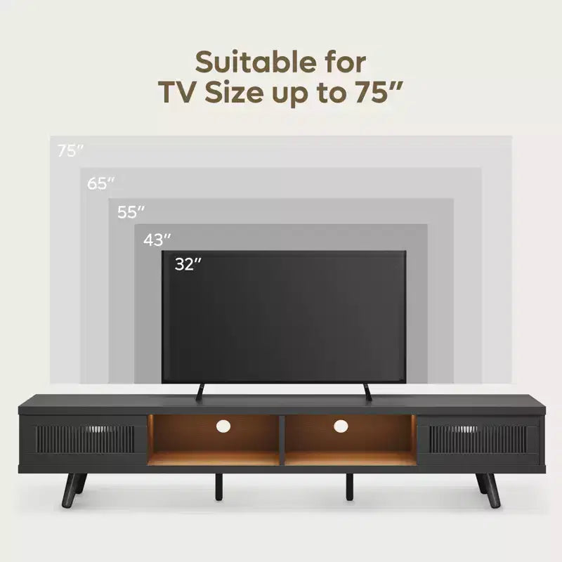 Mobile TV moderno a basso profilo da 70" con illuminazione LED e vani portaoggetti per soggiorno