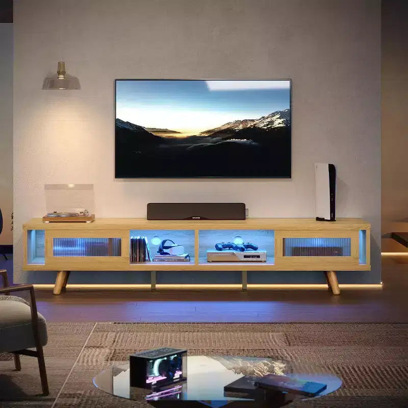 Mobile TV moderno a basso profilo da 70" con illuminazione LED e vani portaoggetti per soggiorno