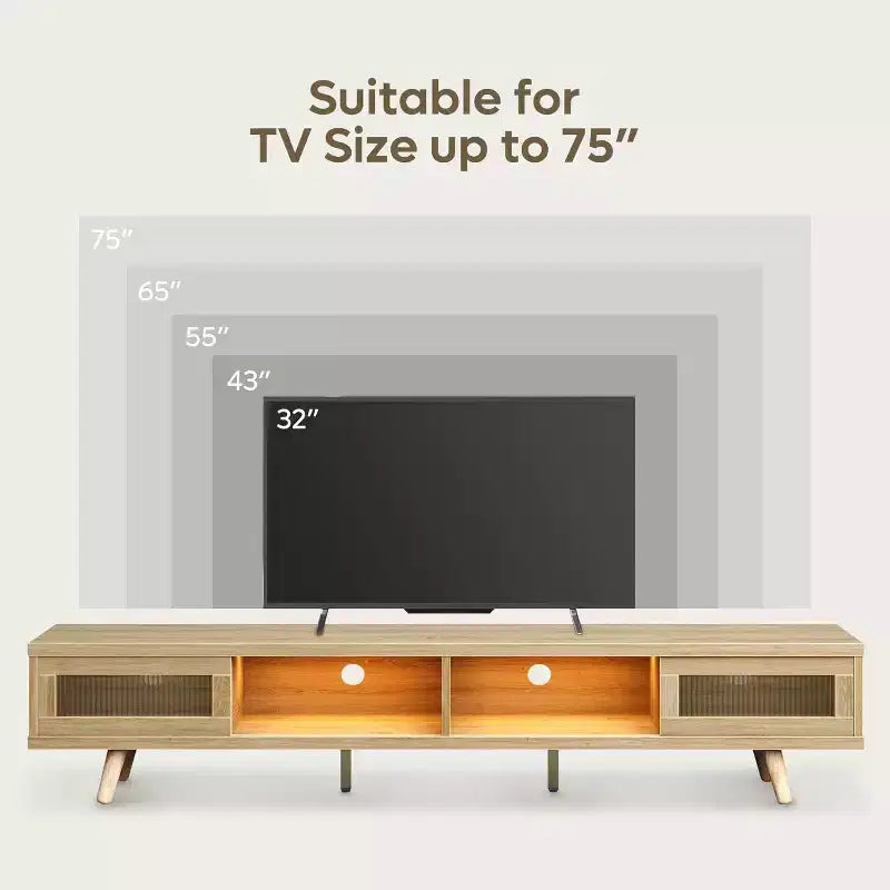 Mobile TV moderno a basso profilo da 70" con illuminazione LED e vani portaoggetti per soggiorno