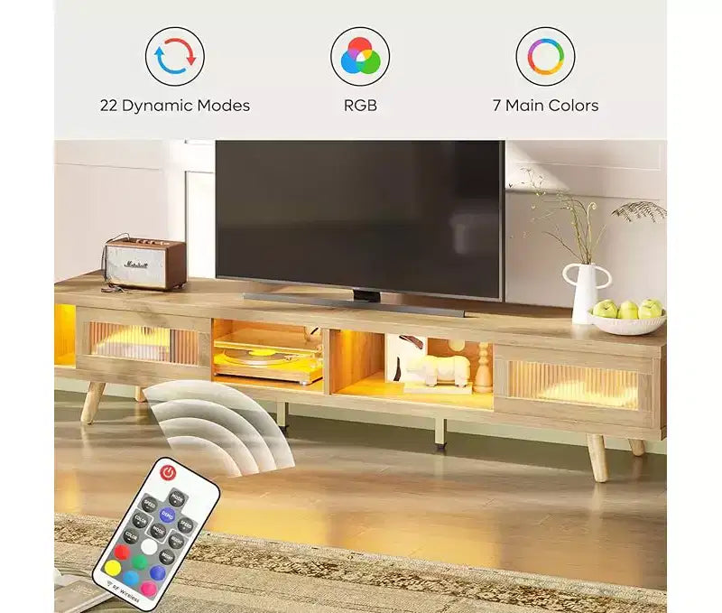 Mobile TV moderno a basso profilo da 70" con illuminazione LED e vani portaoggetti per soggiorno
