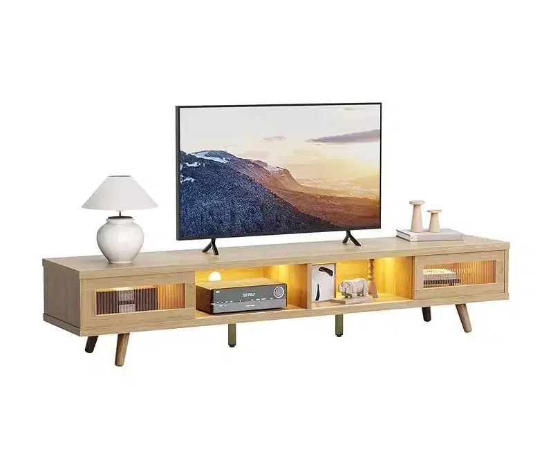 Mobile TV moderno a basso profilo da 70" con illuminazione LED e vani portaoggetti per soggiorno