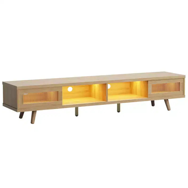 Mobile TV moderno a basso profilo da 70" con illuminazione LED e vani portaoggetti per soggiorno
