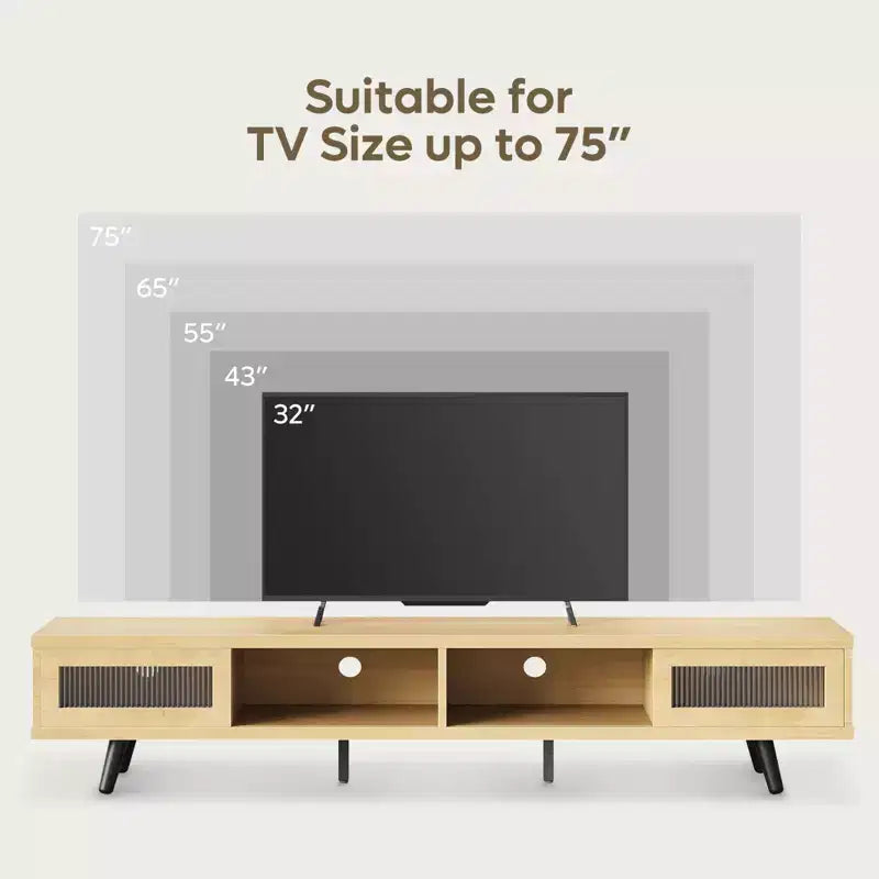 Mobile TV moderno a basso profilo da 70" con illuminazione LED e vani portaoggetti per soggiorno
