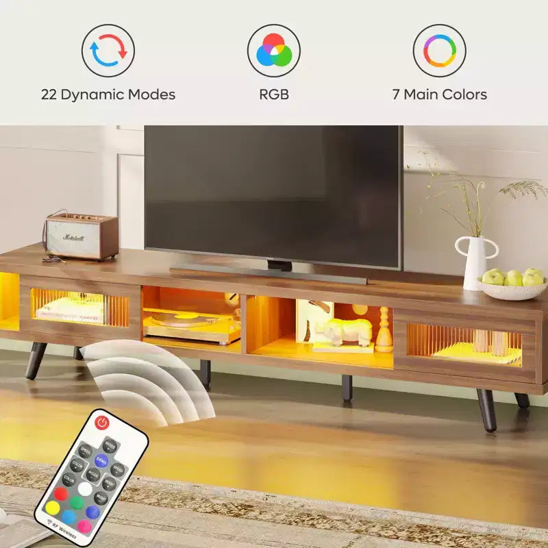Mobile TV moderno a basso profilo da 70" con illuminazione LED e vani portaoggetti per soggiorno
