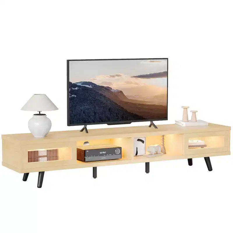 Mobile TV moderno a basso profilo da 70" con illuminazione LED e vani portaoggetti per soggiorno