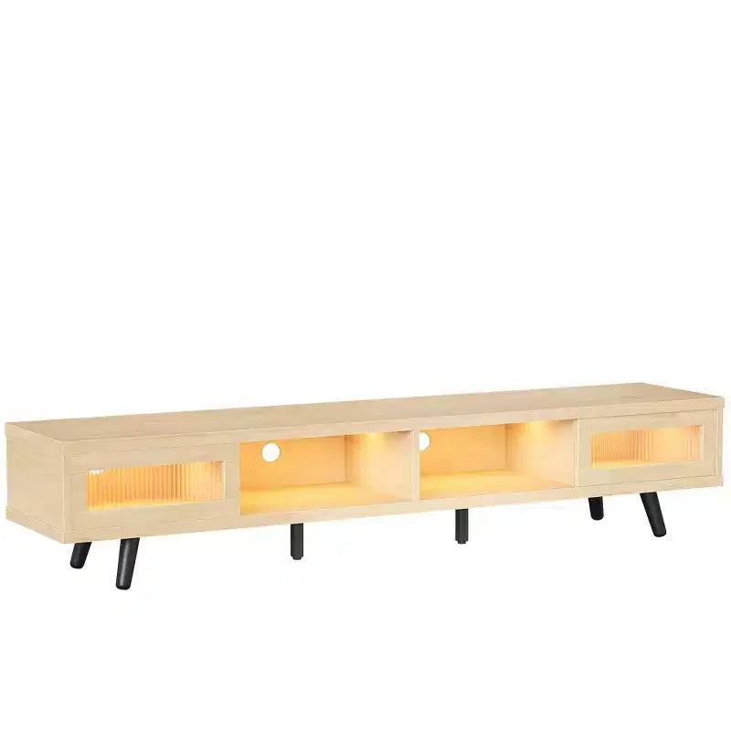 Mobile TV moderno a basso profilo da 70" con illuminazione LED e vani portaoggetti per soggiorno