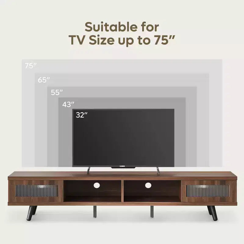 Mobile TV moderno a basso profilo da 70" con illuminazione LED e vani portaoggetti per soggiorno