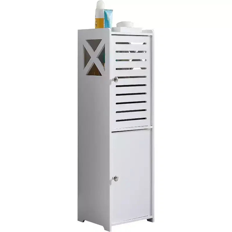Mobiletto da bagno compatto autoportante con 2 ante e mensola, bianco