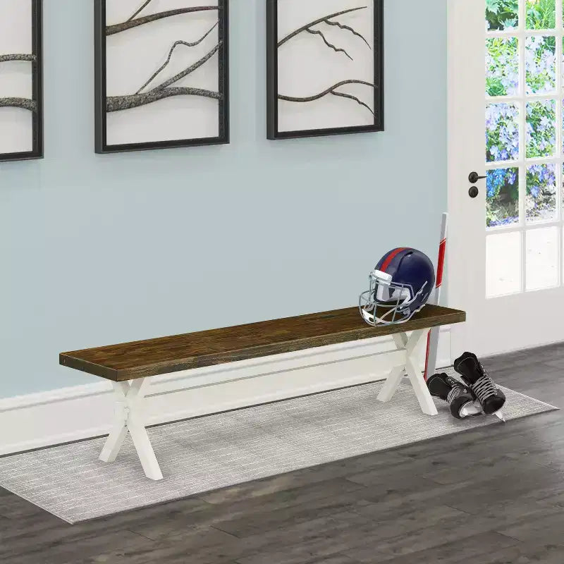 Panca moderna da sala da pranzo 72" con seduta in legno, Bianco/Espresso