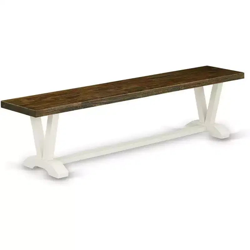 Panca moderna da sala da pranzo 72" con seduta in legno, Bianco/Espresso