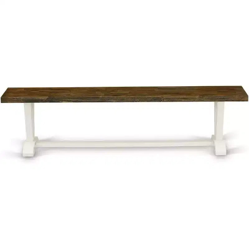 Panca moderna da sala da pranzo 72" con seduta in legno, Bianco/Espresso