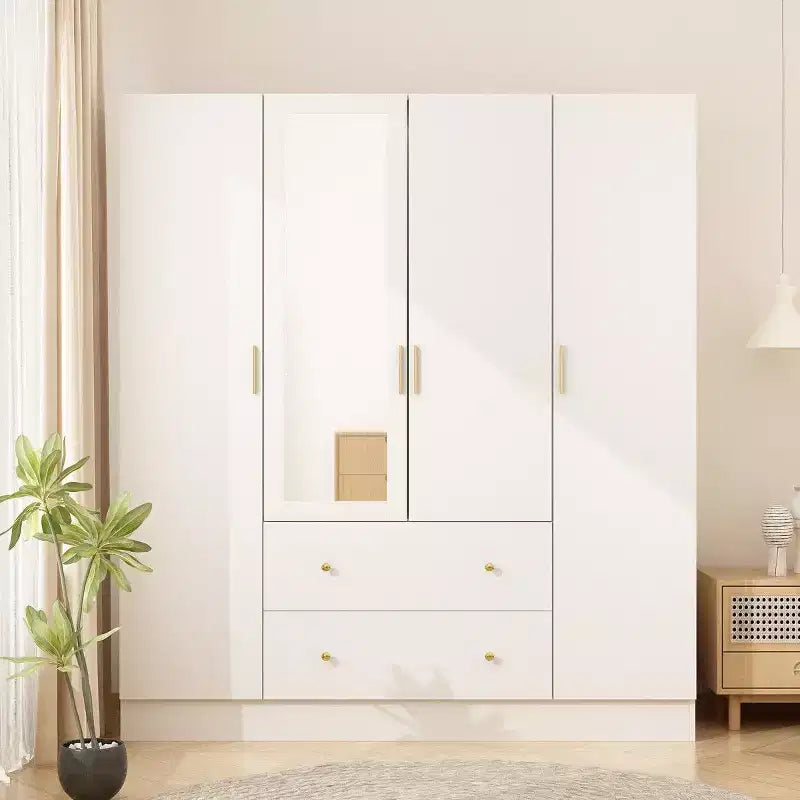 Armadio Minimalista con 2 Cassetti, Zona Appendiabiti Centrale e Specchio