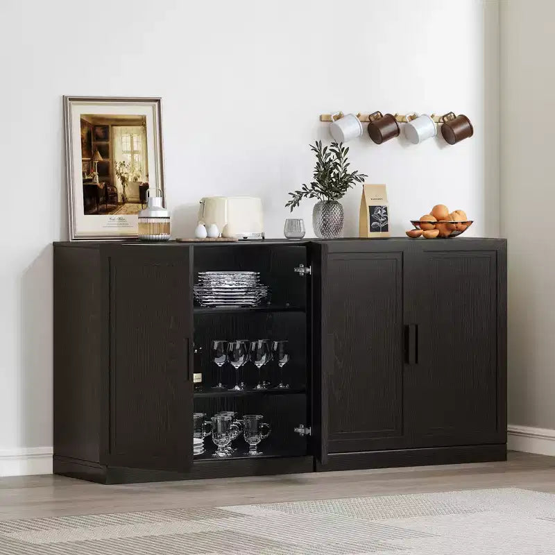 Dispensa da cucina in legno da 62" con ripiani regolabili, nera