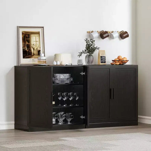 Dispensa da cucina in legno da 62" con ripiani regolabili, nera