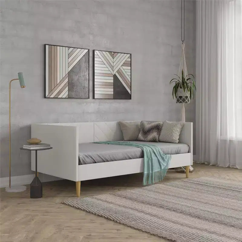 Divano letto singolo imbottito grigio chiaro | Camera da letto e camera degli ospiti moderne