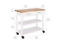 Acacia Wood Top Rolling Kitchen Cart Island Table with Drawers, 38.4 W x 18.5 D, White