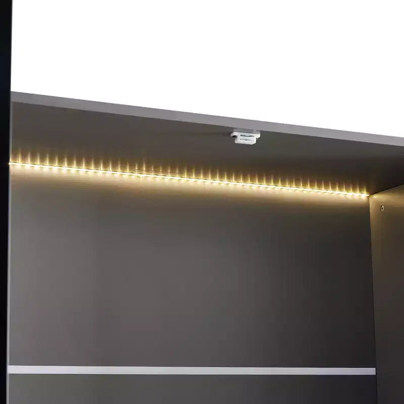 Vetrinetta Illuminata con LED, Porta in Vetro Temperato, 2 Cassetti e Ripiani Regolabili, Grigia