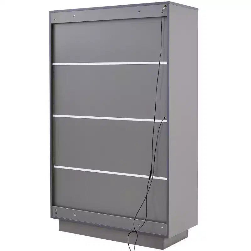 Vetrinetta Illuminata con LED, Porta in Vetro Temperato, 2 Cassetti e Ripiani Regolabili, Grigia