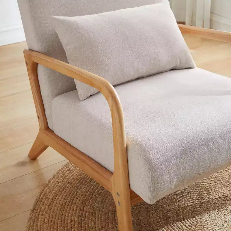 Sedia d'accento moderna imbottita con cuscino lombare e struttura in legno, Beige