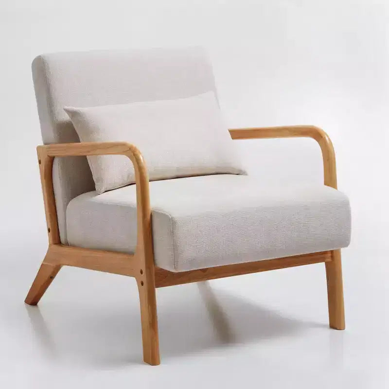 Sedia d'accento moderna imbottita con cuscino lombare e struttura in legno, Beige