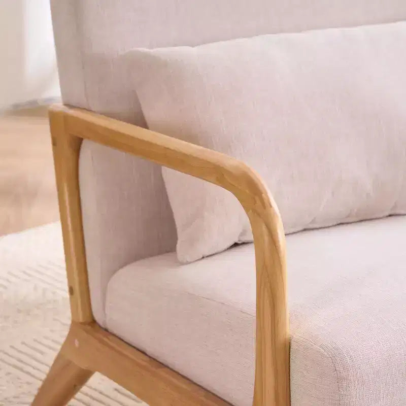 Sedia d'accento moderna imbottita con cuscino lombare e struttura in legno, Beige
