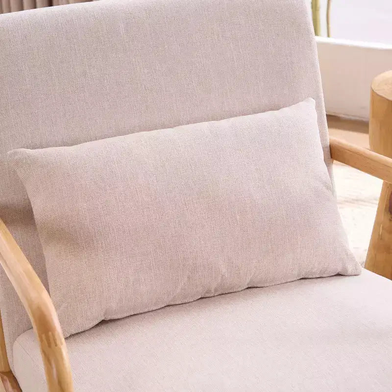 Sedia d'accento moderna imbottita con cuscino lombare e struttura in legno, Beige