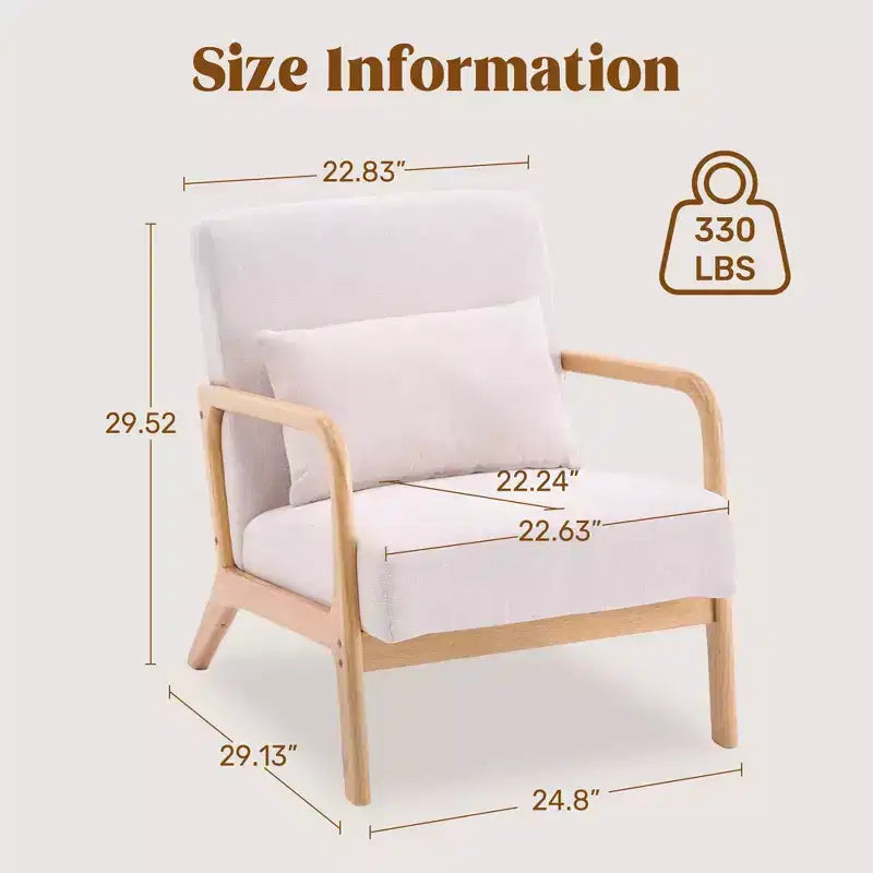 Sedia d'accento moderna imbottita con cuscino lombare e struttura in legno, Beige