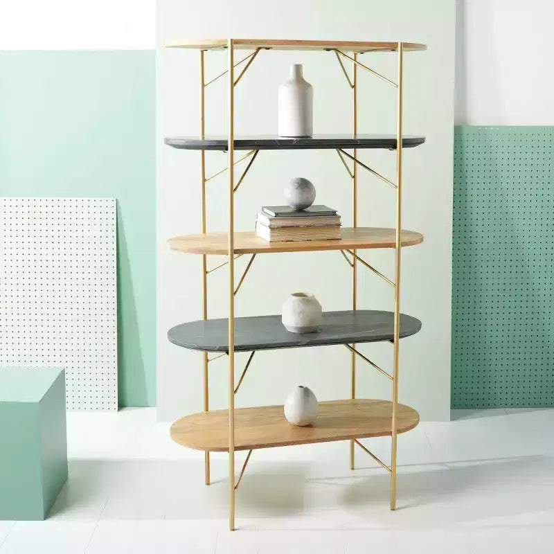 Libreria in marmo con finitura naturale e nera | Elegante mobile contenitore per esposizione