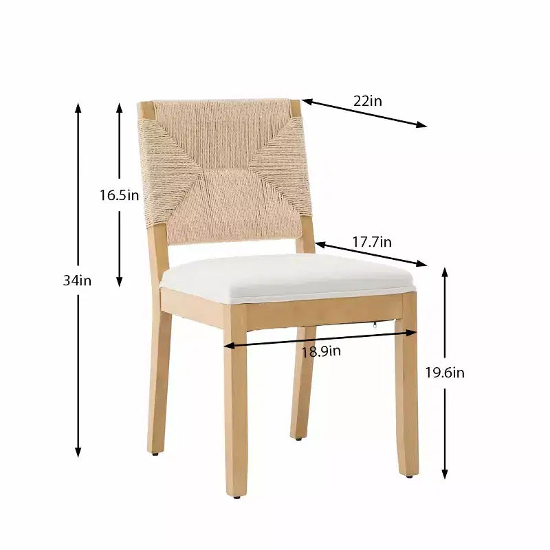 Sedie da pranzo moderne di metà secolo, set di 2, schienale intrecciato e seduta in lino