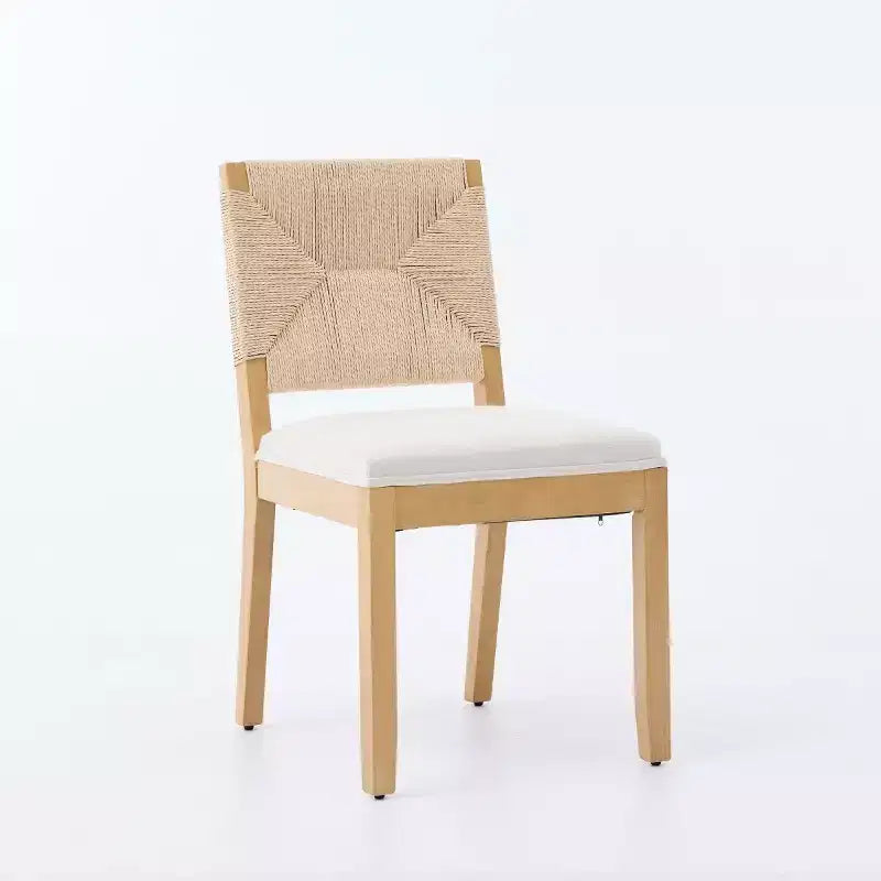 Sedie da pranzo moderne di metà secolo, set di 2, schienale intrecciato e seduta in lino