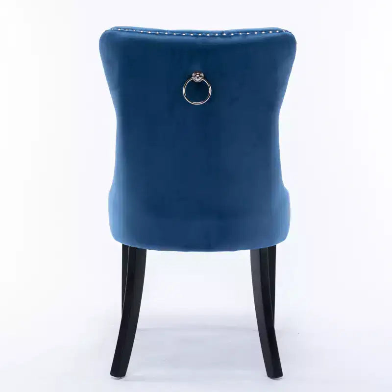 Sedie da pranzo moderne trapuntate in velluto, set da 2, gambe in legno massello e borchie, blu navy