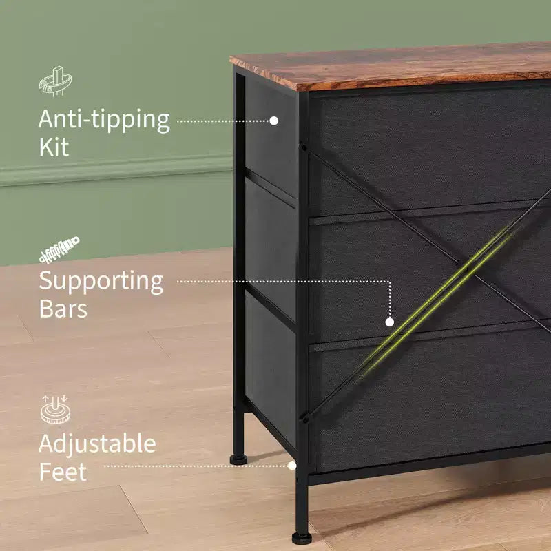 Mobile Porta TV Centro Intrattenimento per TV da 45-65 Pollici, con Luci, 8 Cassetti in Tessuto, Cornice in Metallo e Top in Legno Mobile Contenitore per Soggiorno, Camera da Letto, Corridoio