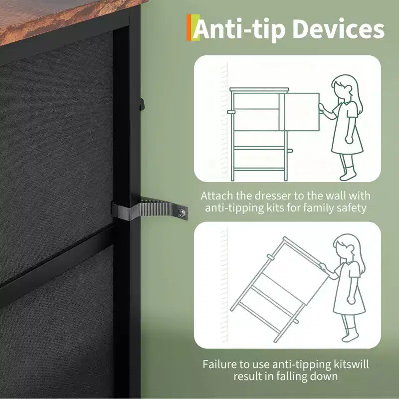 Mobile Porta TV Centro Intrattenimento per TV da 45-65 Pollici, con Luci, 8 Cassetti in Tessuto, Cornice in Metallo e Top in Legno Mobile Contenitore per Soggiorno, Camera da Letto, Corridoio