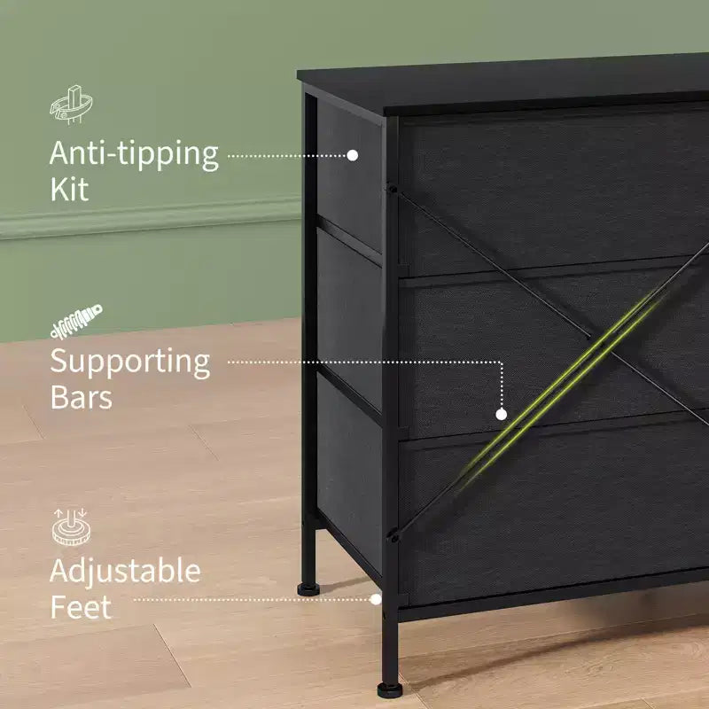 Mobile Porta TV Centro Intrattenimento per TV da 45-65 Pollici, con Luci, 8 Cassetti in Tessuto, Cornice in Metallo e Top in Legno Mobile Contenitore per Soggiorno, Camera da Letto, Corridoio