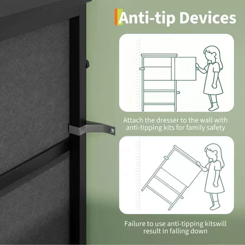 Mobile Porta TV Centro Intrattenimento per TV da 45-65 Pollici, con Luci, 8 Cassetti in Tessuto, Cornice in Metallo e Top in Legno Mobile Contenitore per Soggiorno, Camera da Letto, Corridoio