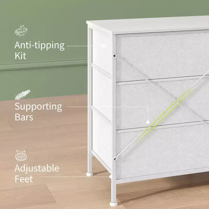 Mobile Porta TV Centro Intrattenimento per TV da 45-65 Pollici, con Luci, 8 Cassetti in Tessuto, Cornice in Metallo e Top in Legno Mobile Contenitore per Soggiorno, Camera da Letto, Corridoio