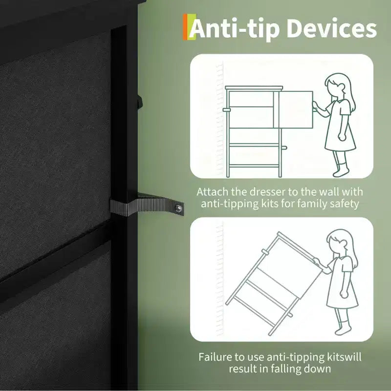 Mobile Porta TV Centro Intrattenimento per TV da 45-65 Pollici, con Luci, 8 Cassetti in Tessuto, Cornice in Metallo e Top in Legno Mobile Contenitore per Soggiorno, Camera da Letto, Corridoio