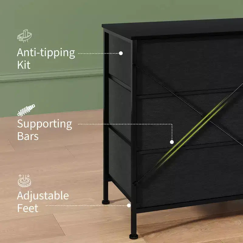 Mobile Porta TV Centro Intrattenimento per TV da 45-65 Pollici, con Luci, 8 Cassetti in Tessuto, Cornice in Metallo e Top in Legno Mobile Contenitore per Soggiorno, Camera da Letto, Corridoio
