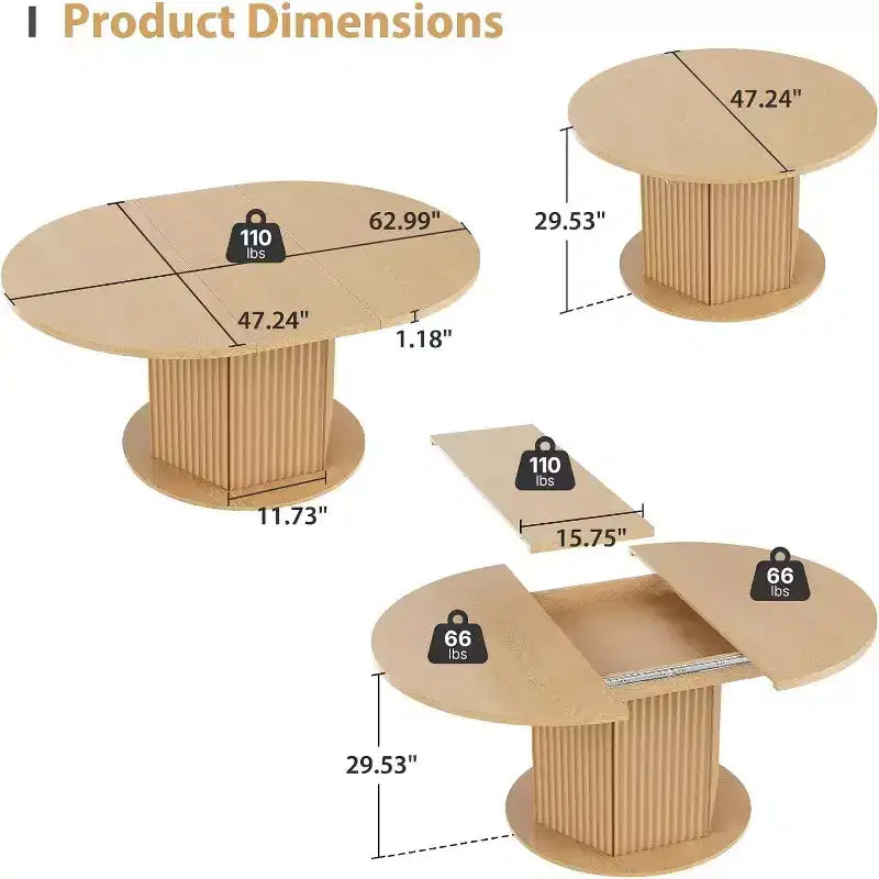 Tavolo da pranzo ovale estensibile 119-160 cm con base zigrinata, Marrone chiaro