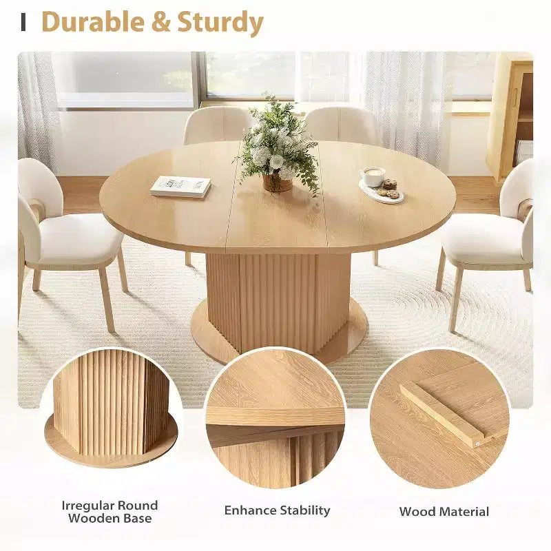 Tavolo da pranzo ovale estensibile 119-160 cm con base zigrinata, Marrone chiaro