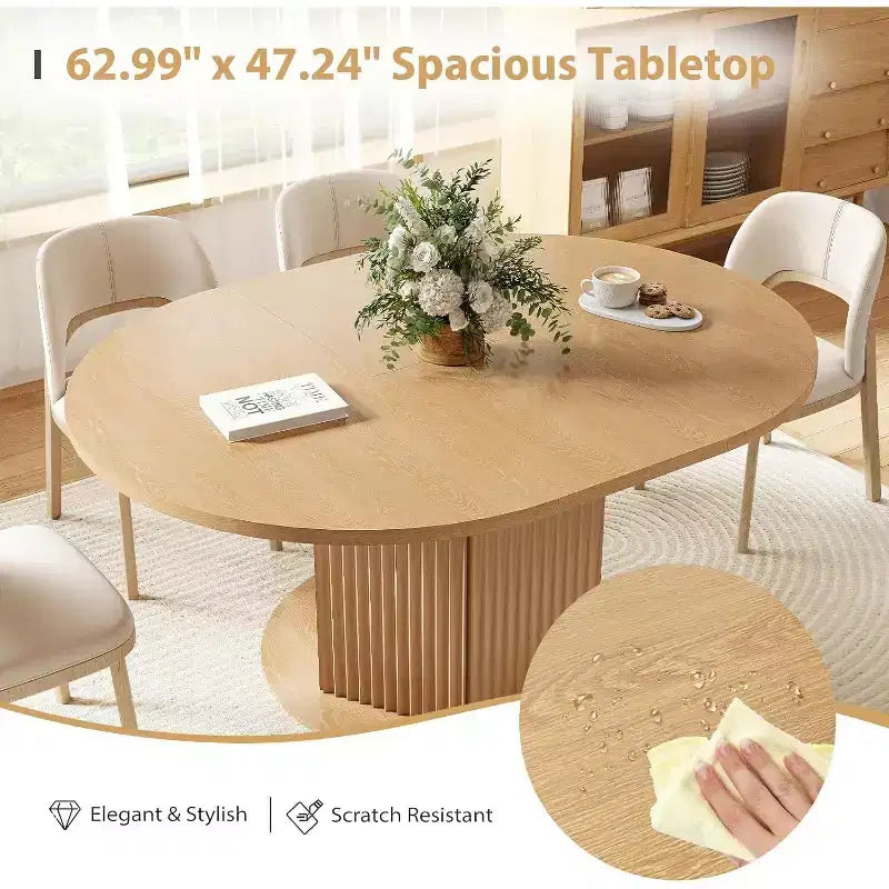 Tavolo da pranzo ovale estensibile 119-160 cm con base zigrinata, Marrone chiaro