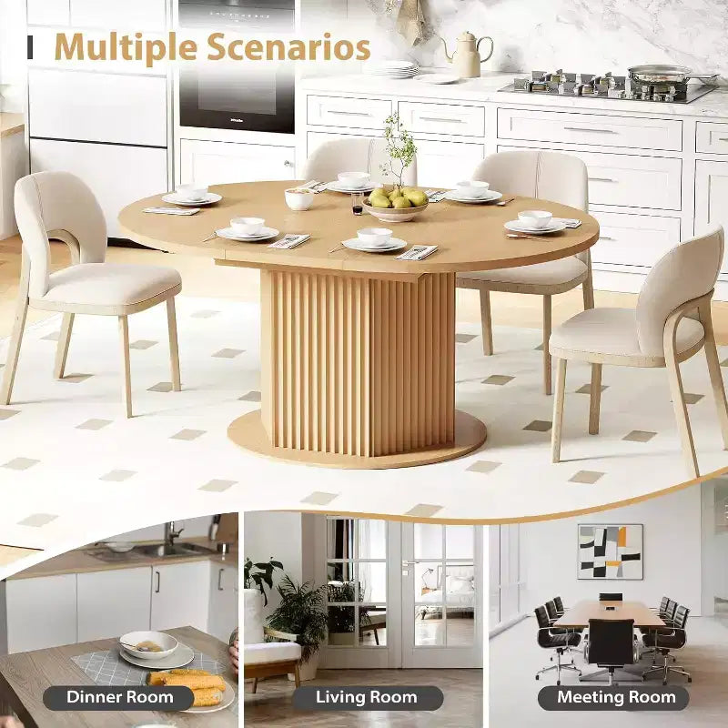 Tavolo da pranzo ovale estensibile 119-160 cm con base zigrinata, Marrone chiaro